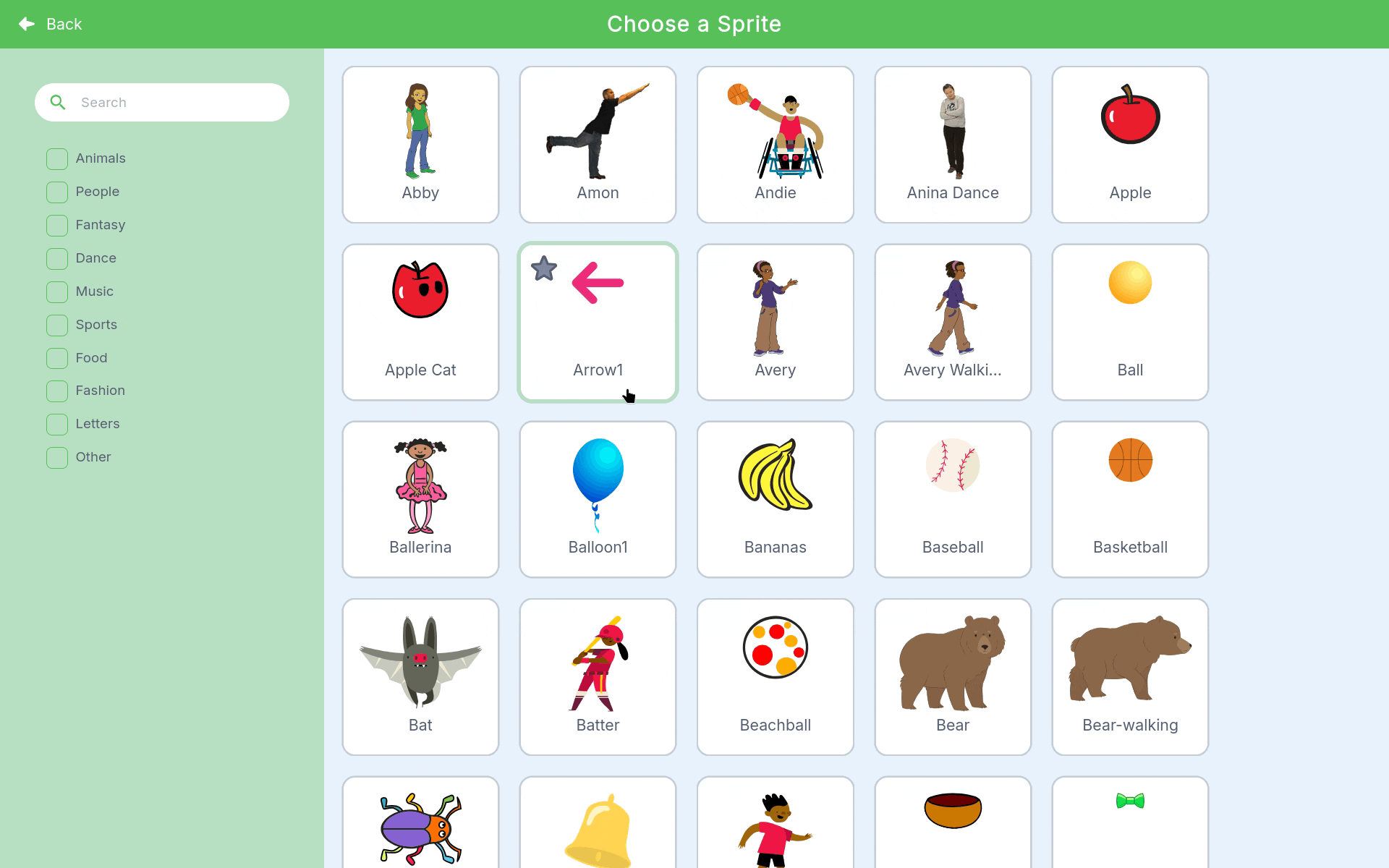 Selecting Animals and Food tags, then choosing Apple Cat